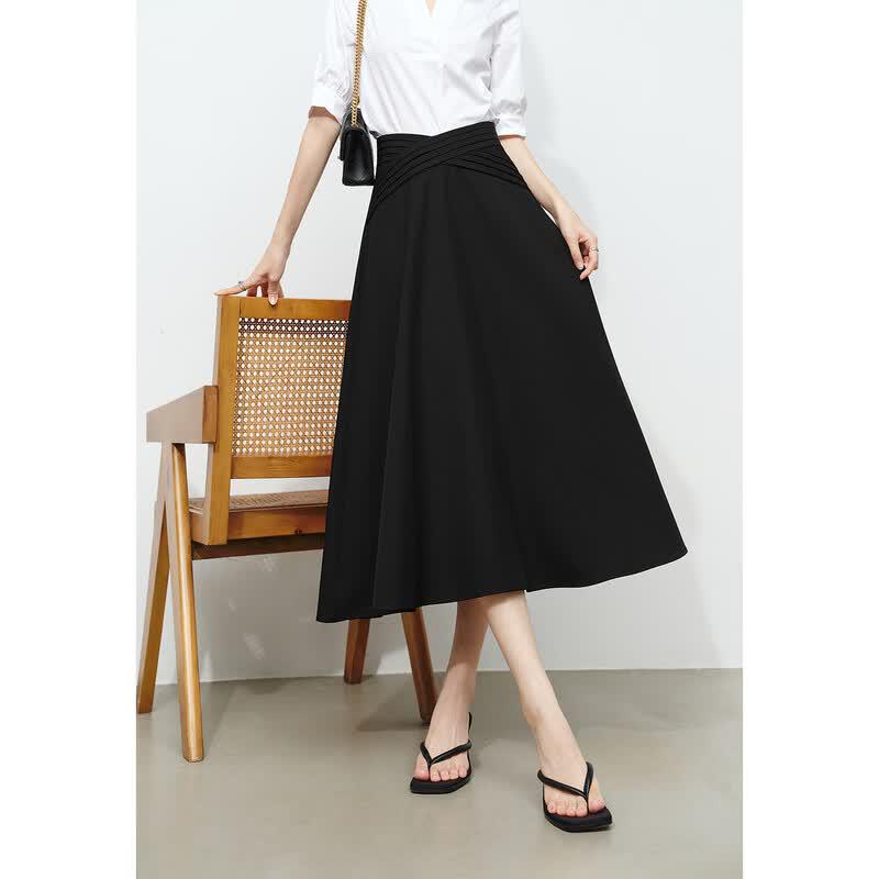 Women s High-Waist Textured A-Line Midi Skirt L