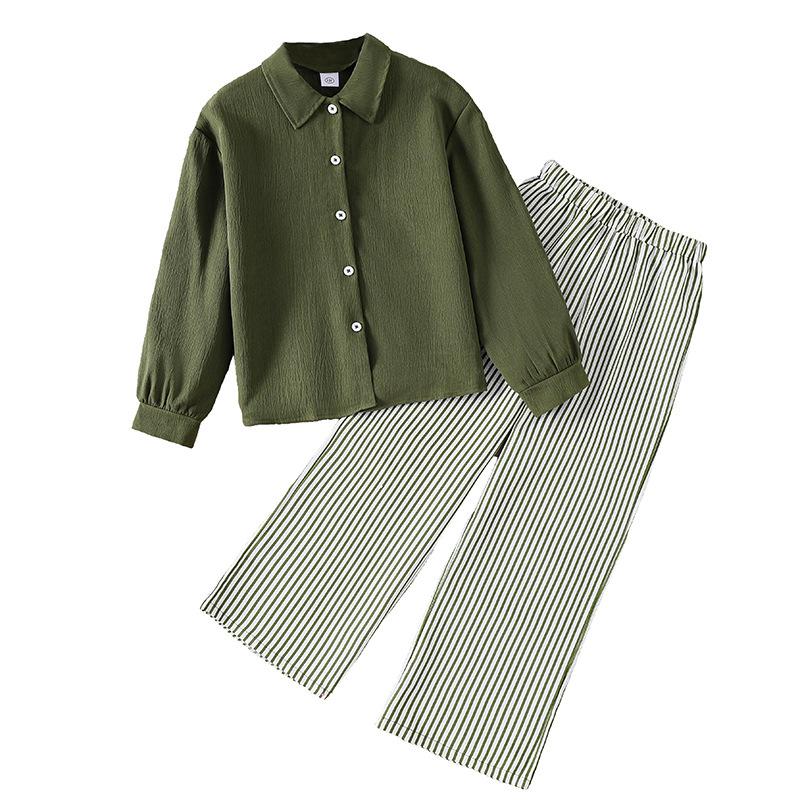 Mädchenmode-Set: Herbst Kinder Langarmshirt + Lässige Gestreifte Hose (2-teiliges Set)