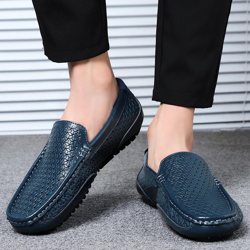 Large size summer new men's Doudou shoes breathable Korean version hollow leather casual leather shoes versatile lazy shoes