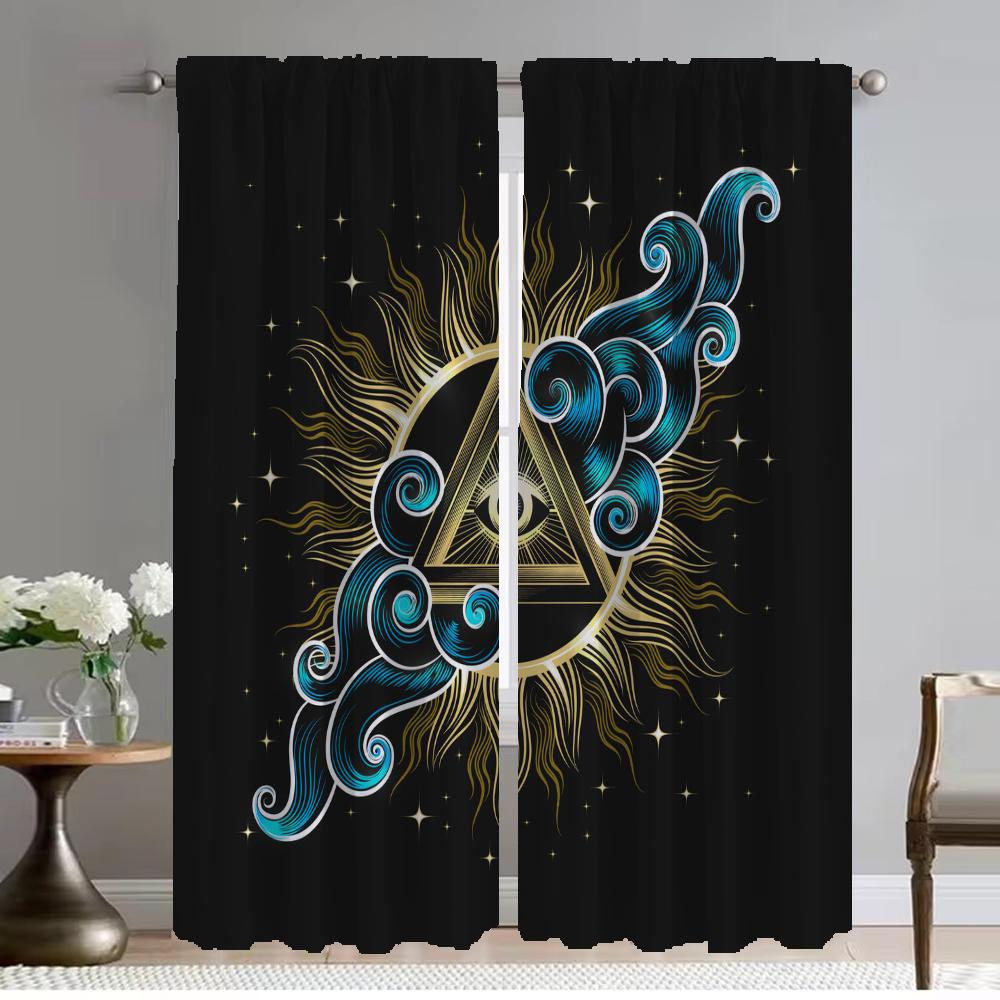 

Черно-золотой принт антимоскитные шторы для гостиной занавески на окна Хэллоуин украшение для домашнего интерьера шторы 2 шт. W50xH70cmx2pcs-CL