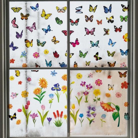 9 Blatt Frühlings-Fenstersticker Blume Schmetterling Fensteraufkleber Floral Statische PVC-Aufkleber für Ostern Frühling Zuhause Büro Klassenzimmer Dekoration
