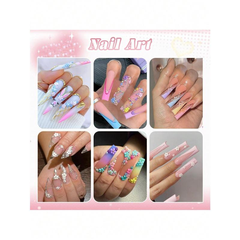 12 Grids/box Colorful Mini Flower Nail Charms 3D Acrylic Floral Nail Art With Pearls Golden Silvery Nail Beads Nail Decoration For Manicures