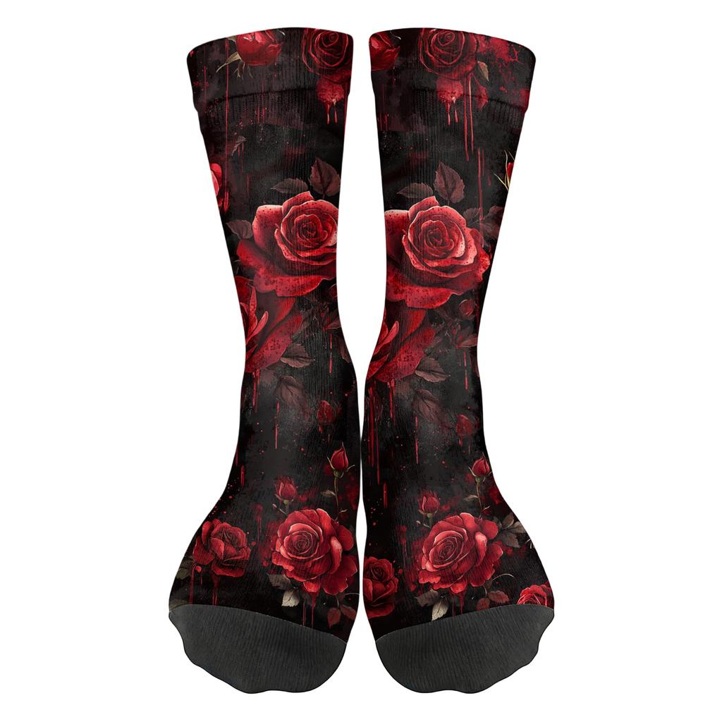 Unisex Crew Socks Breathable Comfortable Fit Mid Calf Socks Halloween Themed Printed Socks with Rose Pattern for Everyday Wear