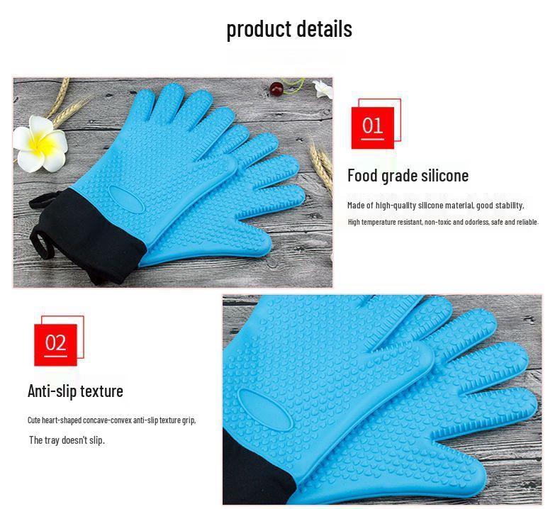 Hitzebeständige Anti-Verbrühungs-Ofenhandschuhe - Baumwollgepolstert, Silikon, Verlängertes Fünf-Finger-Design für den Küchengebrauch