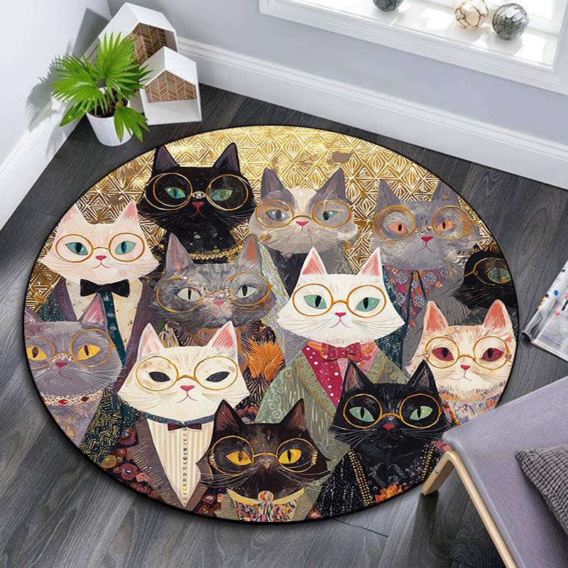 Cats Round Area Rug,Carpet Rug for Living Room Bedroom Sofa Playroom Decor,Non-slip Floor Mat