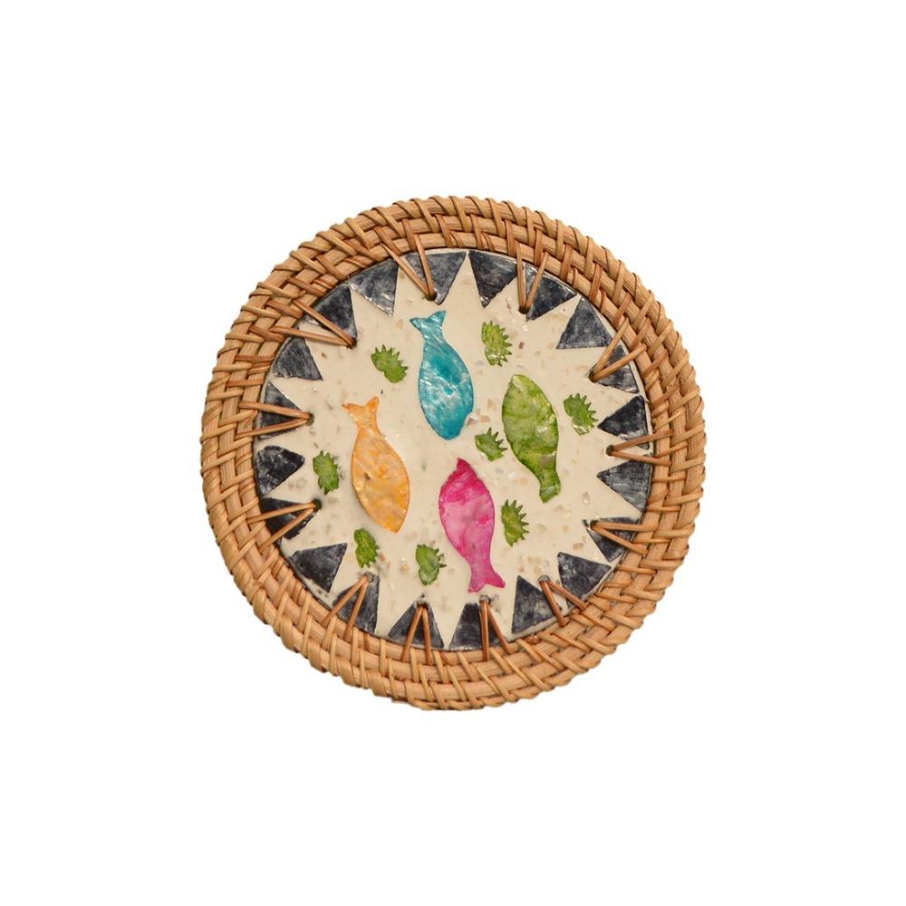 

Woven Texture Rattan Weaving Coaster Handwoven Tea Cup Mats Creative Shell Mats Coffee Table L-Style A