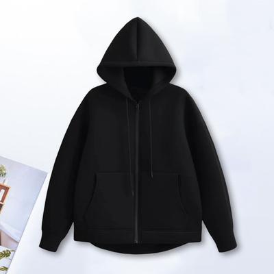 Damen Herbst Winter Hoodie Dicker Kapuzenpullover mit Reißverschluss Lange Ärmel mit großen Taschen Einfarbig Lose Elastische Bündchen Kordelzug Sportmantel