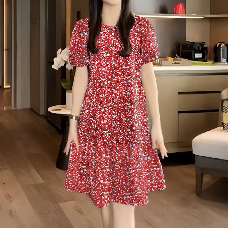 ZANZEA Women's Summer Round Neck Short-Sleeve Floral Print Dress