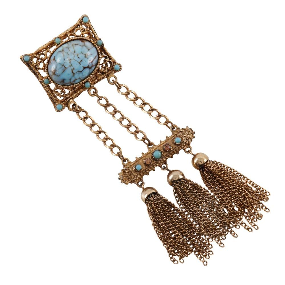 Brooch vintage Turquoise/Plated Gold 37.8g Women Used