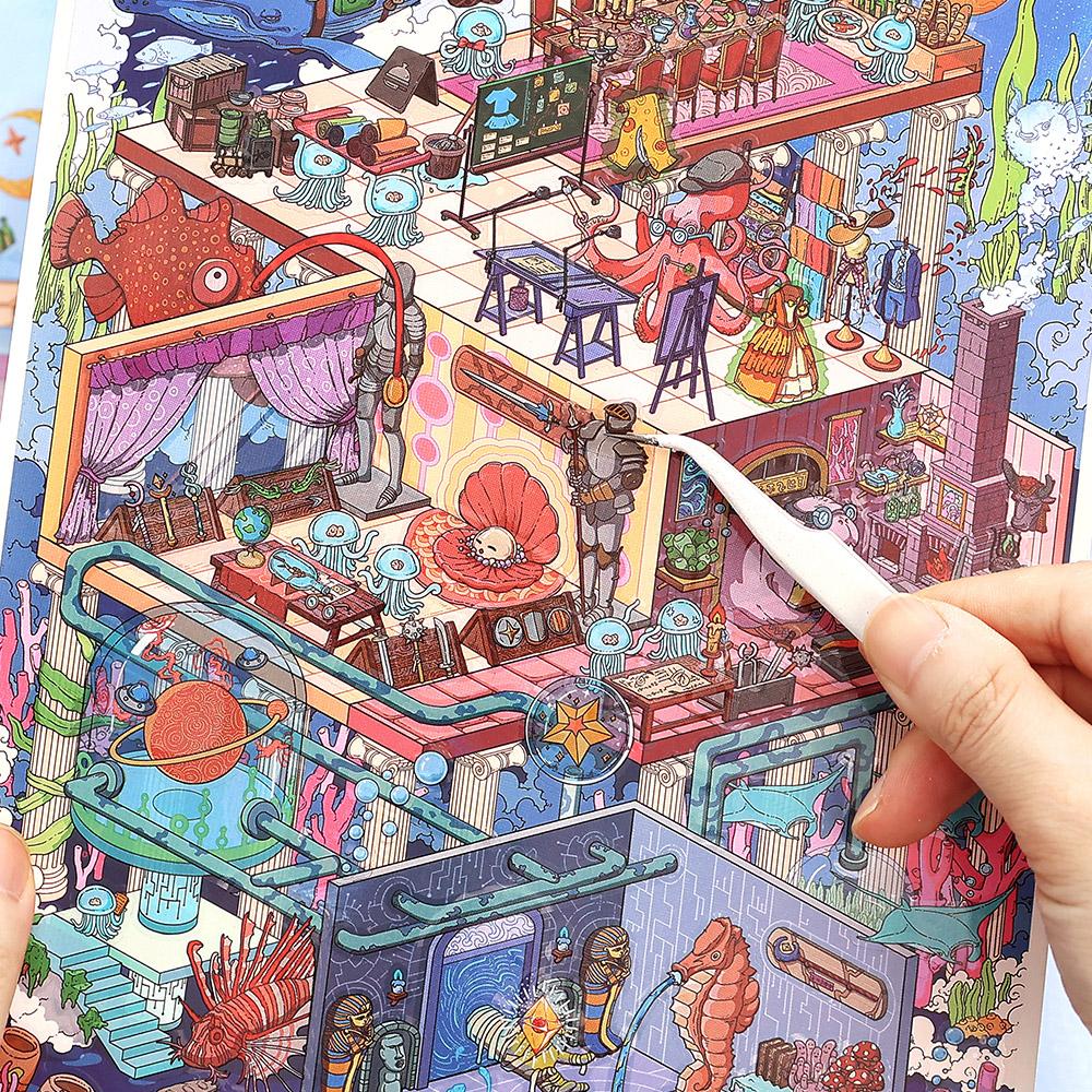 4 Folhas/Saco Série Negócios de Hoje Tema Aquário Adesivos Diorama 2.5D PET Para Scrapbooking DIY Moldura Decoração de Colagem