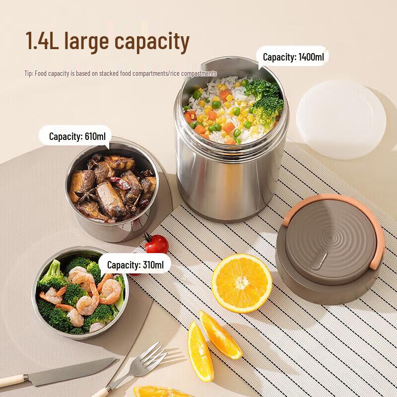 Meichu 1.4L 304 Stainless Steel Double-Layer Insulated Lunch Box
