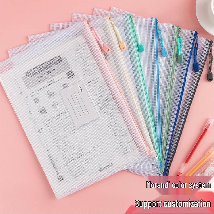 Thickened A4 Waterproof Document Bag with Zipper - Transparent Grid for Office, Test, Archives & Storage