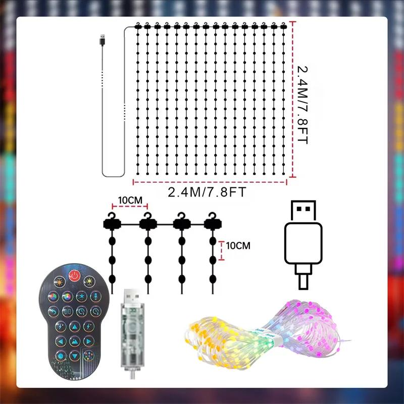 Smart RGB Curtain Lights LED Fairy Lights DIY Colors Pattern Text Music Sync Timer App Control for Bedroom Outdoor Party Decor