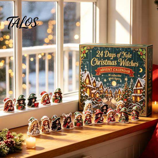 Decorative Figures for Window Christmas Witches Advent Calendar 2026, 24 Days Yule Countdown Box, 2D Artistic Craft Handbook Matching Acrylic