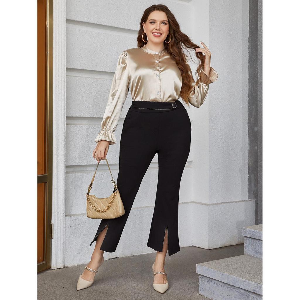 Plus Size Women’s Satin Long Sleeve Top - European & American Style