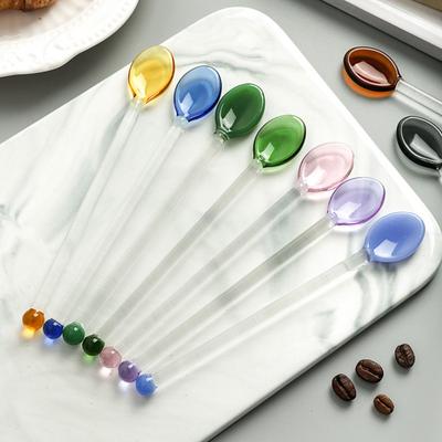 Colored Glass Spoon Ergonomic Long Handle Spoon Exquisite Coffee Spoon for Stirring Scooping Tea Milk Soup