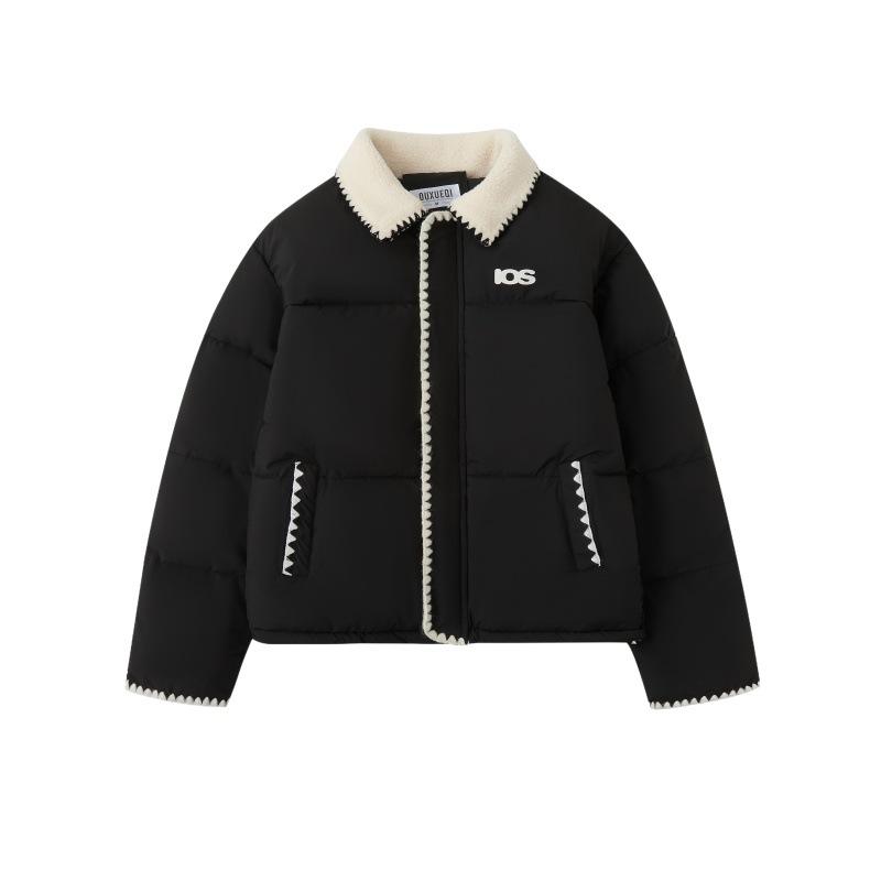 American Retro Splicing Lapel Down Cotton Clothes Women's Early Winter Coat