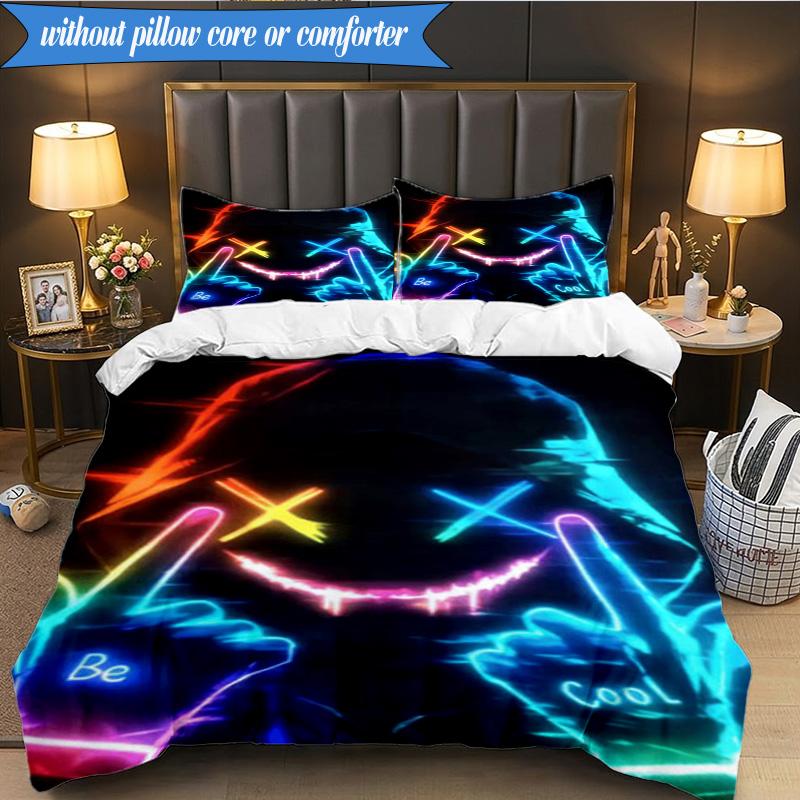 3PCS Cyberpunk Gaming Neon Bedding Set,Including 1pc Duvet Cover And 2pcs Pillowcases Perfect for Bedroom, Dormitory, Fan Christmas gift