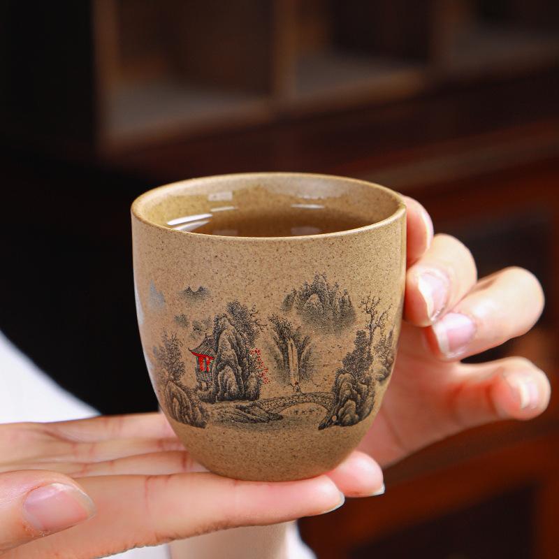 Hrubá keramika, Pálení palivového dříví, Konvice se zvedacím trámem, Konvice na čaj, Čajová sada, Japonská ručně vyráběná retro keramická velká nádoba, Velký šálek, Kompletní sada