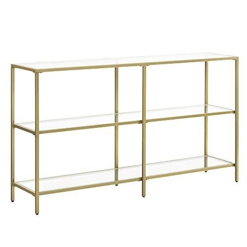 Console table, sofa with 3 shelves, glass shelf, 130 x 30 x 73.3 cm, metal frame, modern, for bedroom living room in the hallway,