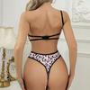 Hot-selling Sexy Spice Girls Leopard Print Bottom Underwear Slim Halter Perspective Mesh Single Shoulder Strap Sculpting Onesie Sculpting
