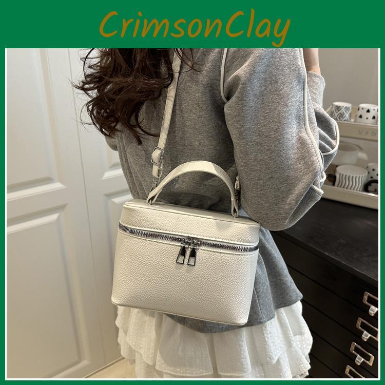 Color Solid Simple Lychee Texture Embossed Women Single Shoulder Square Bag