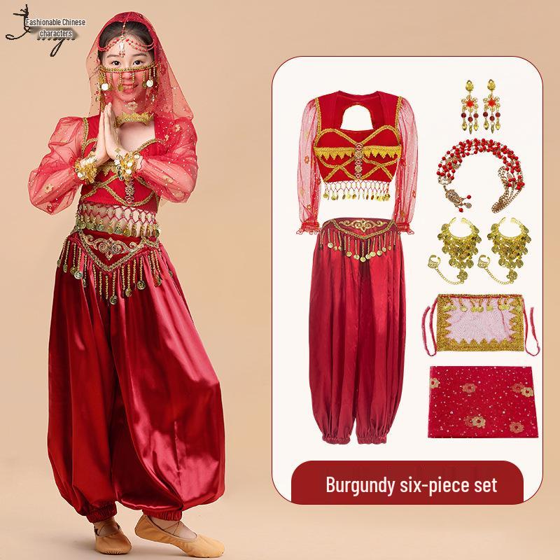 Kinder Indischer Jasmin Prinzessin Tanzkostüm - Ethnische Langarm Performance Outfit