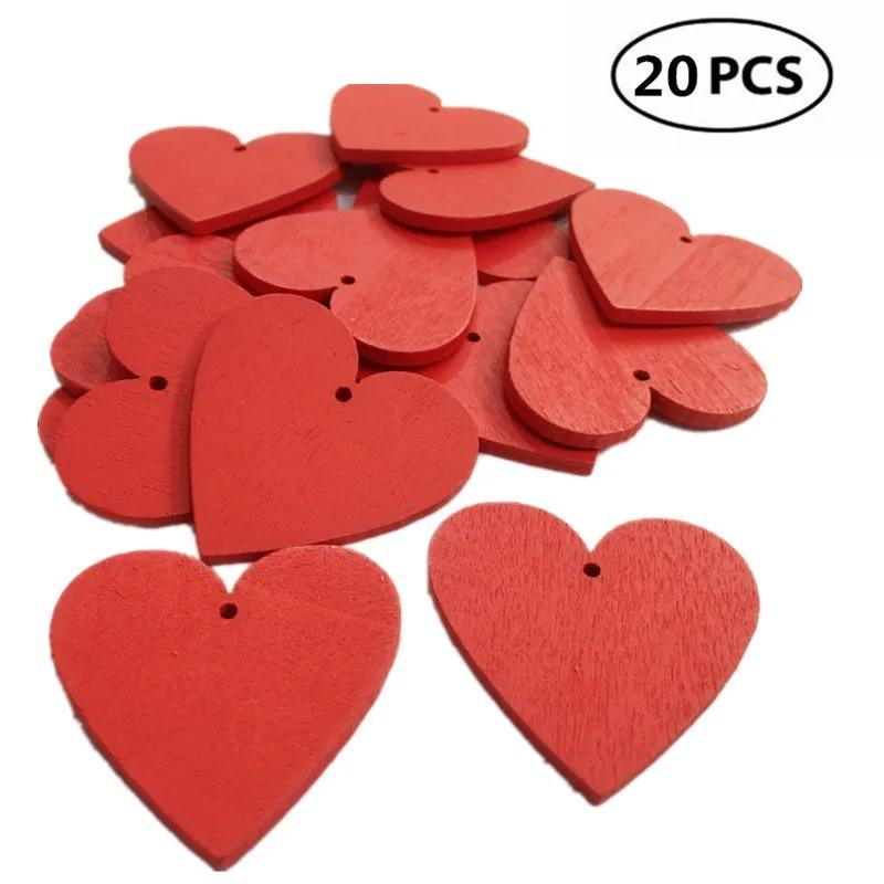

20pcs Craft Scrapbooking Wedding Diy Decor Red Love Heart Shape Wood Slice Pieces with Hole for DIY 4cm