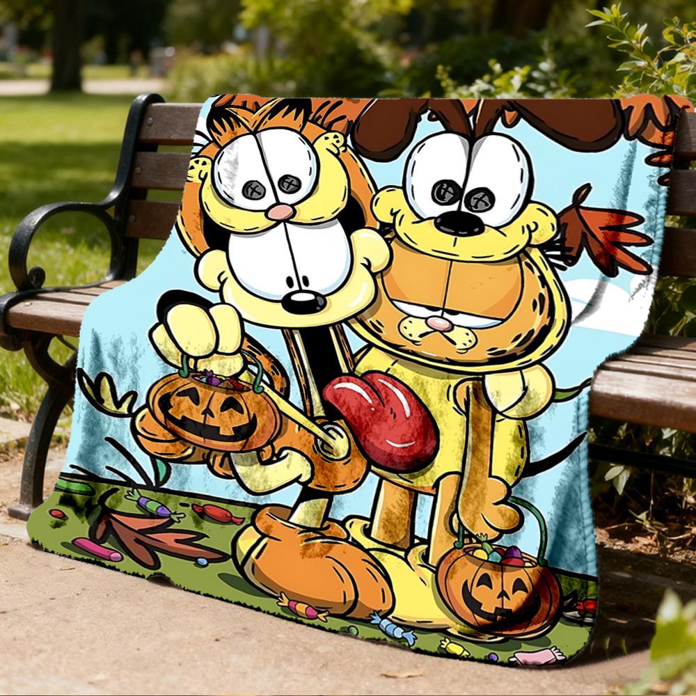 1pc Garfield Outdoor Flannel Blanket, Lightweight Warm Cozy for Travel Camping Office Soft Polyester Fabric