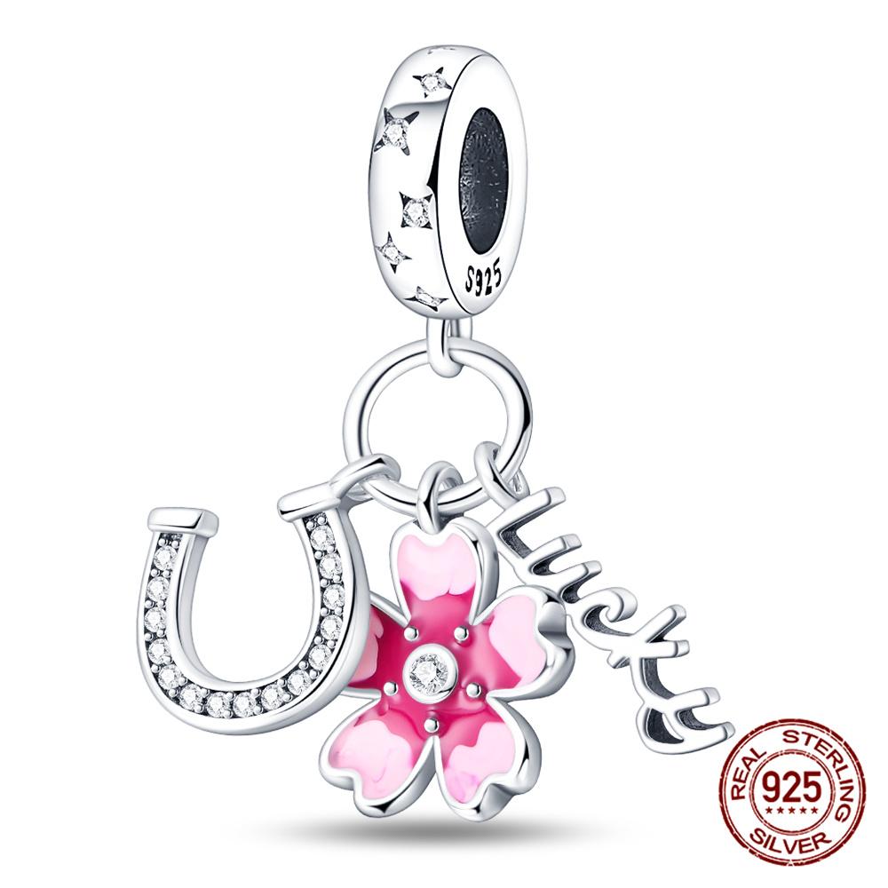 100% 925 Silver Heart Shaped Four Leaf Clover Ladybug Charms Fit Original 925 Women Bracelet DIY Jewelry Making Gift
