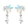 S925 Sterling Silver Blue Starfish Dangle Earrings Shiny Zircon Ocean Style Drop Earrings Sweet Fresh Women Daily BeachJewelry
