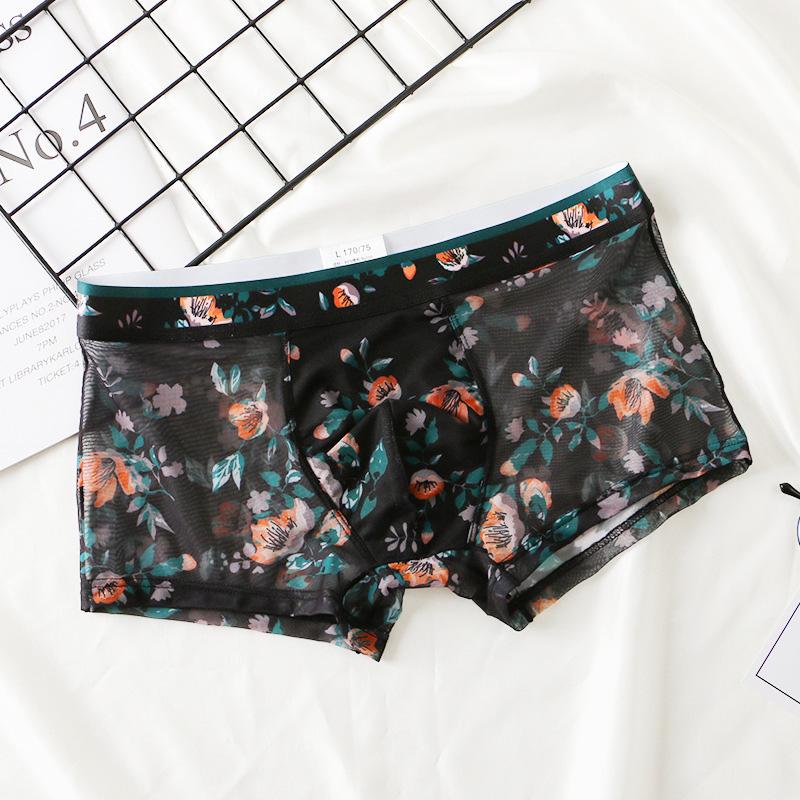 

1 шт., нижнее белье с принтом, трусы-боксеры, ледяной шелк, нейлоновые дышащие прозрачные сетчатые мужские трусы L чёрный