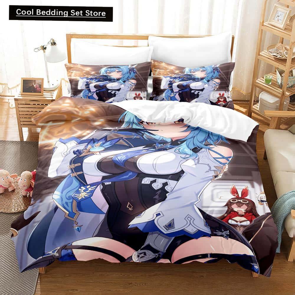 Kawaii Anime Genshin Impact Eula Lawrence Bedding Set Single Twin Full Queen King Size Bed Set Adult Kid Bedroom Duvetcover Sets