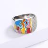 Silver Exquisite Color Epoxy Enamel Irregular Pattern Ring Ladies Birthday Party Fashion Jewelry Gift
