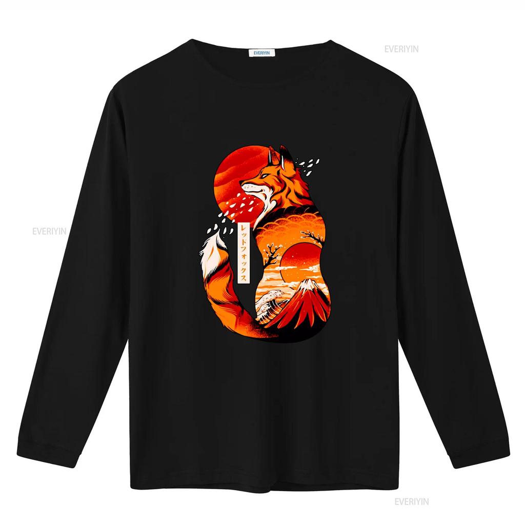 Japanese Fox Print T Shirt for Cool Vintage Washed Slightly Breathable Unisex Casual Soft Designer Clothes Streetwear