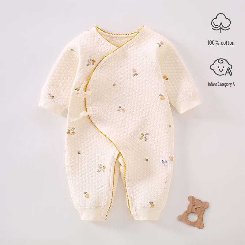 Cozy Air Cotton Baby Romper - Long Sleeve, Side Snap, Boneless Crawling Suit for Newborns - Perfect for Autumn & Winter Outings