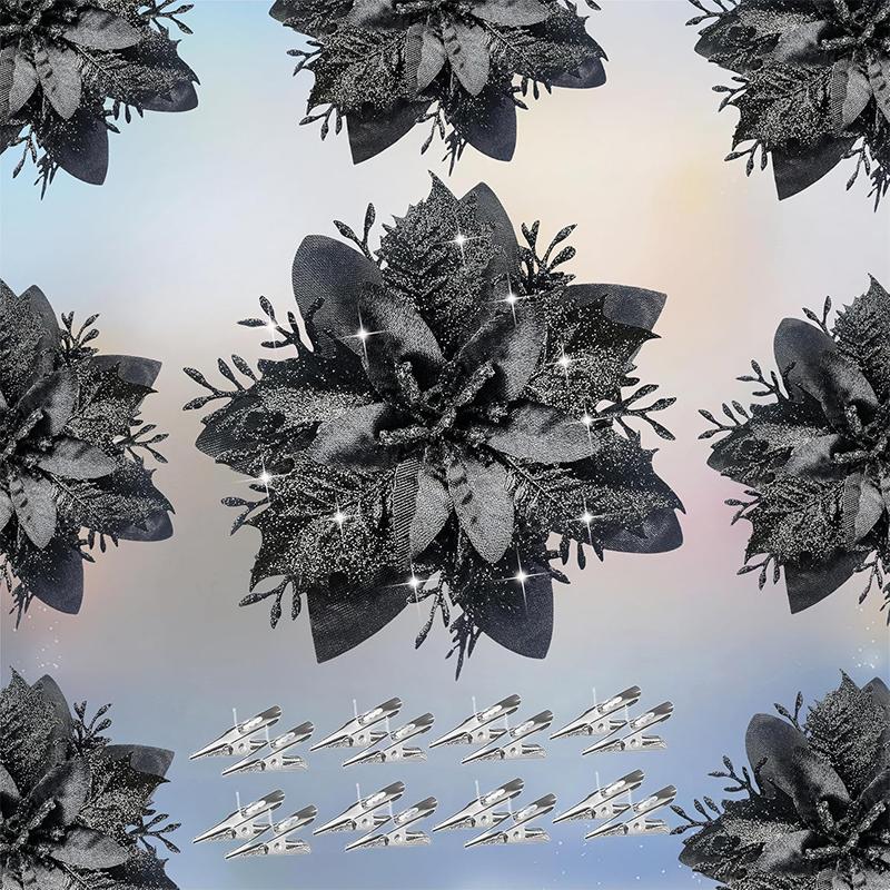 2/5Pcs 14cm Glitter Artifical Christmas Flowers Mreey Christmas Tree Decor Happy New Year Ornaments Xmas Fake Flowers Natal