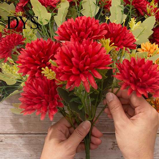 Vivid Artificial Flowers for Events Mums Outdoor, UV Resistant Fake Fall Chrysanthemums Decorative Plastic Dining Table Marigold Plant, Autumn Floral