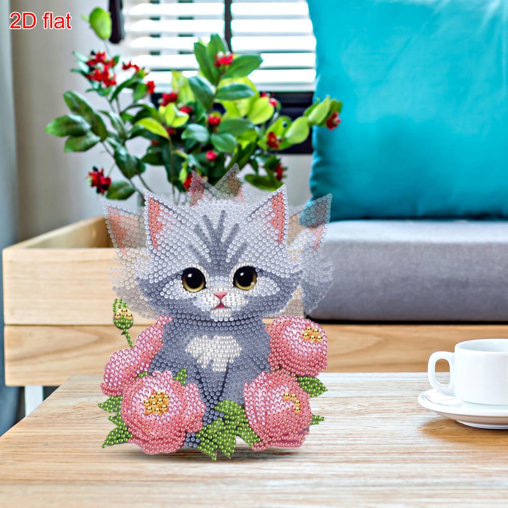 DIY 2D Flat Print Acrylic Diamond Painting Tabletop Ornaments Kit with Head Shaking Function Desktop Diamond Art Kits Home Decor