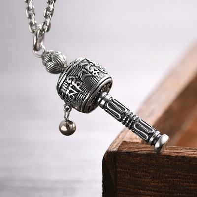 Vintage Buddha Scritture Ciondolo cilindrico girevole Gioielli da uomo Retro Collana a catena in argento 925 Maschile Amuleto Sutra a sei caratteri