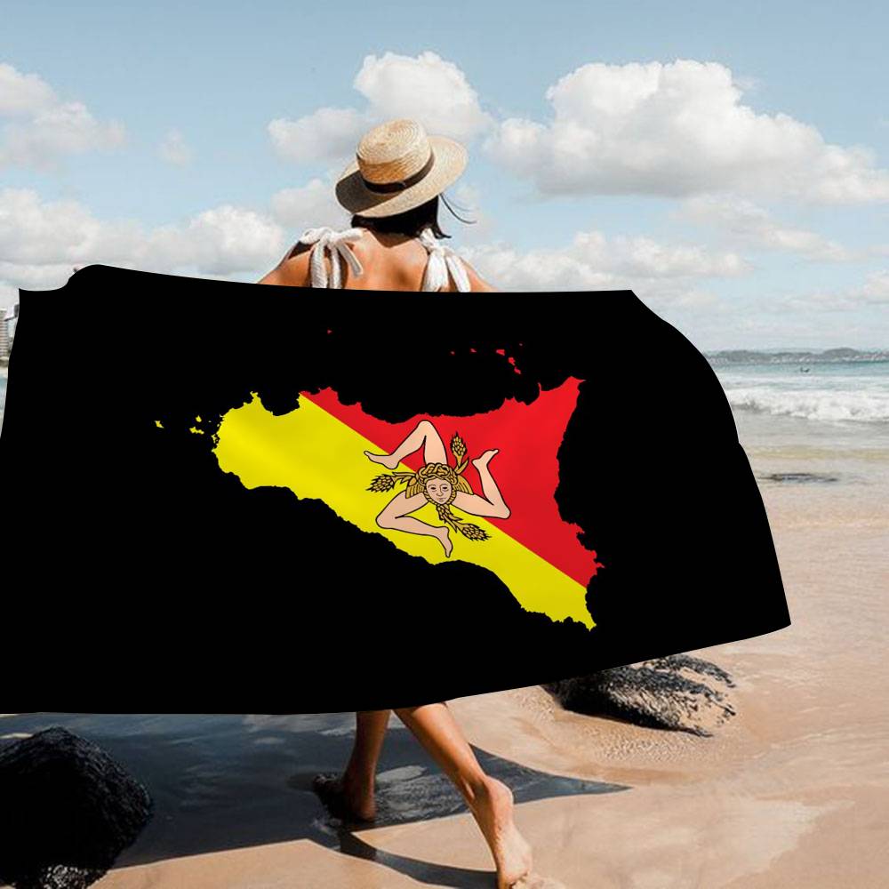 S-Sizilianische Flagge Mikrofaser Bedrucktes Strandtuch Bergsteigen Yoga Strand Schwimmen Laufen Saugfähiges Weiches Handtuch Polyester 50x100cm