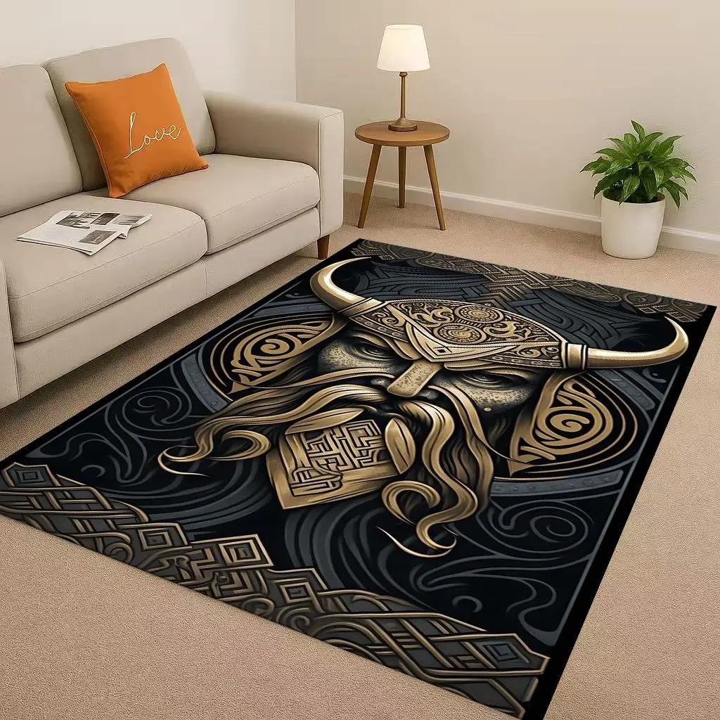 3D severský vikingský totem Vegvisir runa Valhalla Valknut Protiskluzový koberec do obývacího pokoje Měkký koberec do ložnice k pohovce, Domácí rohožka
