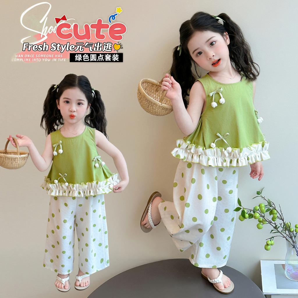 Girls' Summer Sleeveless Set 2026 New Children's Vest Wide Leg Pants Two-piece Set Stylish Baby Summer Clothes