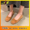 2025 spring and summer new French shallow mouth single shoes women's Korean version gentle soft sole Doudou shoes square head flat sole grandma shoe