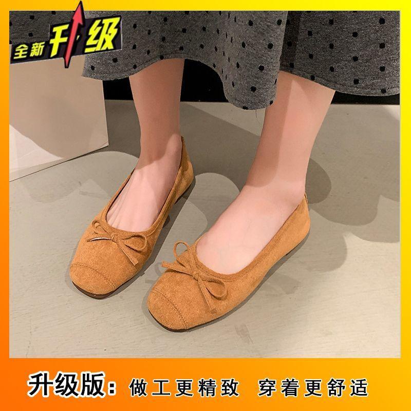 2025 spring and summer new French shallow mouth single shoes women's Korean version gentle soft sole Doudou shoes square head flat sole grandma shoe