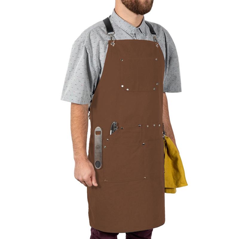 New Multi-Pocket Cross-Back Canvas Apron: Stylish Waist Apron for BBQ, Kitchen, Chef, and Baking Thin Canvas верблюд
