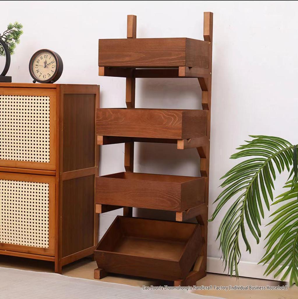 Three-Tier Solid Wood Floor-Standing Kitchen Storage Rack
