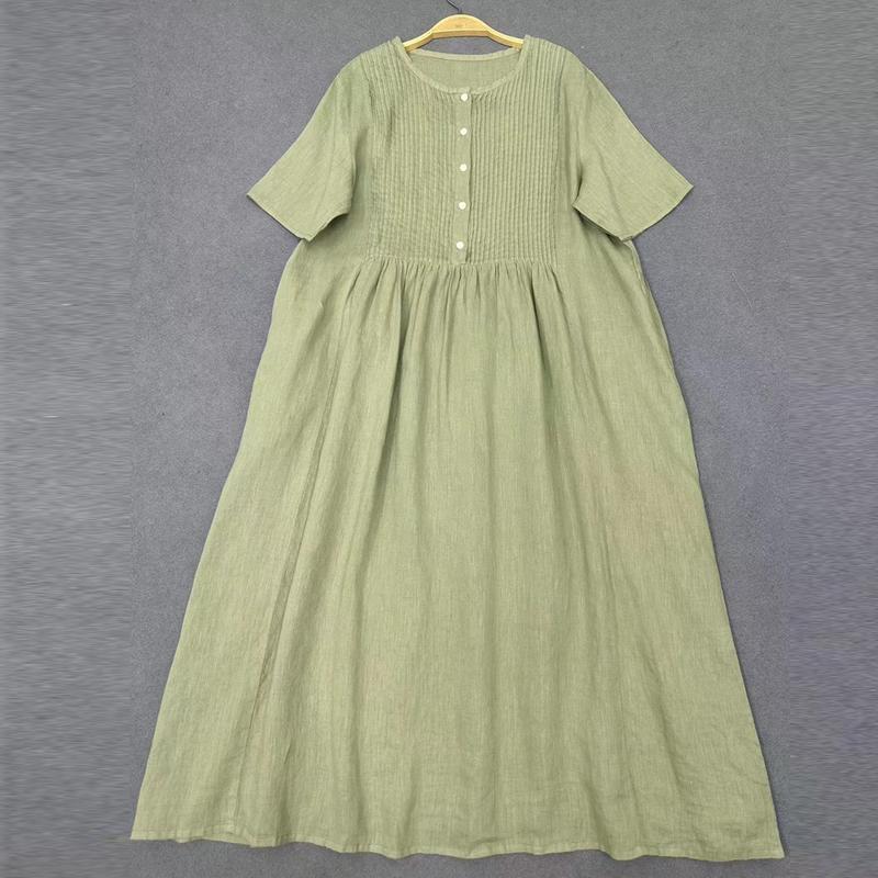 Johnature Abiti estivi pieghettati a fisarmonica giapponesi Abiti casual retrò semplici da donna a maniche corte