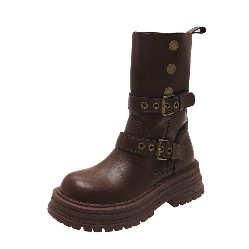 Retro Women's Shoes Maillard Brown Boots Platform Black Short Boots Women's 2025 New Autumn British Style Martin Boots