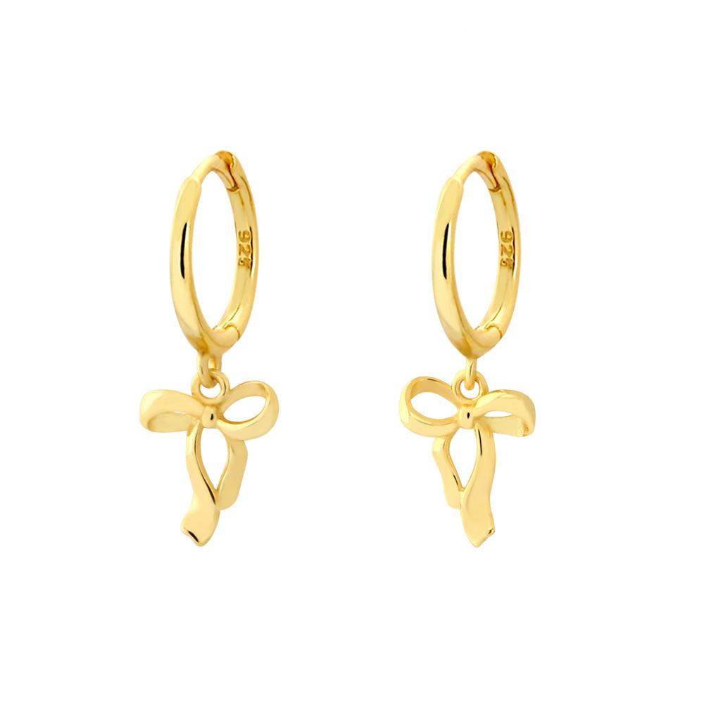 S925 Sterling Silver Bow Drop Huggie Hoop Earrings Ribbon Knot Charm 18K Gold Plated Dainty Drop Earrings for Women
